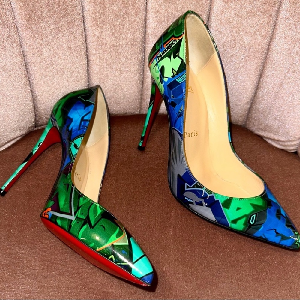 Louboutin Green and Blue Stiletto Heels in mint condition.